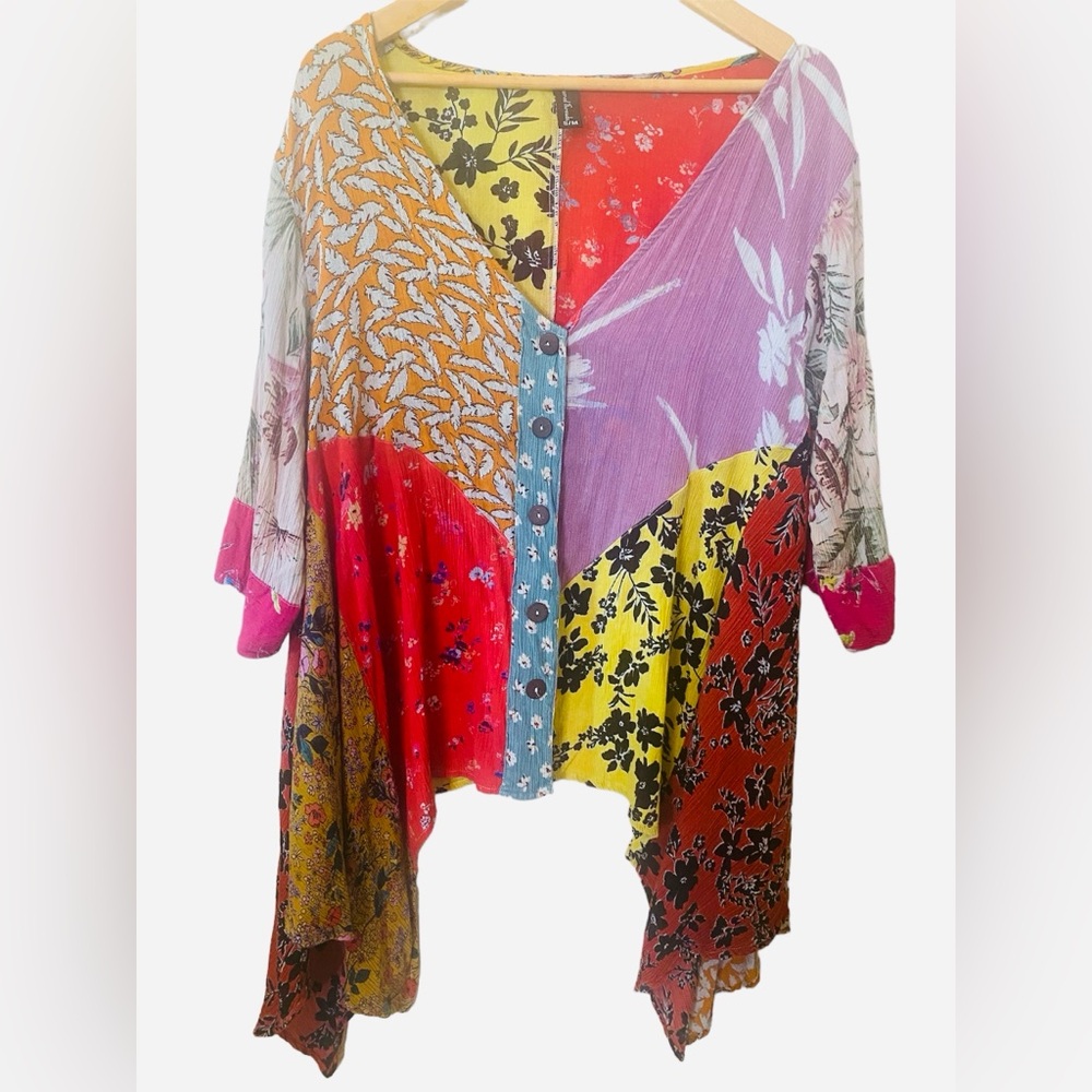 Sacred Threads Light Weight Patchwork Boho Long S… - image 1